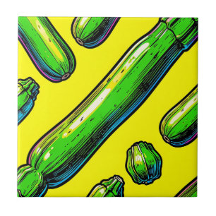Neon Pop Art Zucchini Pattern Tile