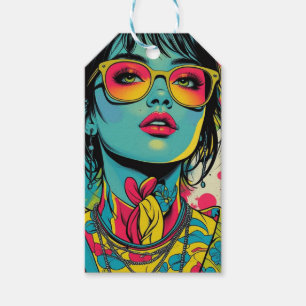 Neon Pop Diva Portrait – Bold & Vibrant Retro Art Gift Tags