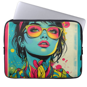 Neon Pop Diva Portrait – Bold & Vibrant Retro Art Laptop Sleeve
