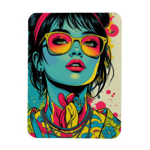 Neon Pop Diva Portrait – Bold & Vibrant Retro Art Magnet