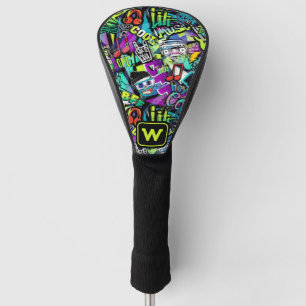 Neon Pop Music Graffiti Street Art Monogrammed Golf Head Cover