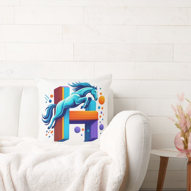 Neon Power Horse Jump Over H Letter Cushion (Couch)