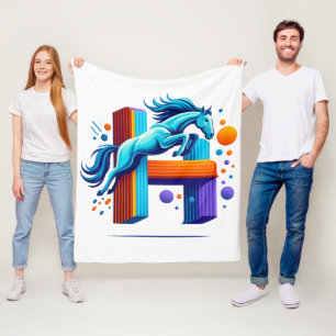 Neon Power Horse Jump Over H Letter Fleece Blanket