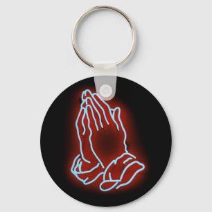 Neon Praying Hands Personalize or Customize Key Ring