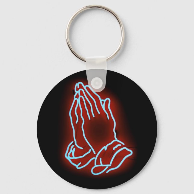 Neon Praying Hands Personalize or Customize Key Ring (Front)