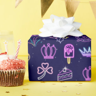 Neon Princess Birthday Wrapping Paper