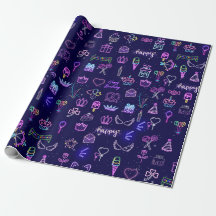 Neon Princess Birthday Wrapping Paper