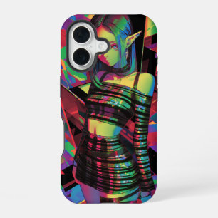 Neon Prism Elf — Glitter Stripes, Cyber Disco Glow iPhone 16 Case