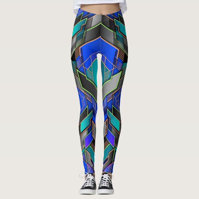 Neon Prism Geometric Abstract Pattern Leggings (Front)