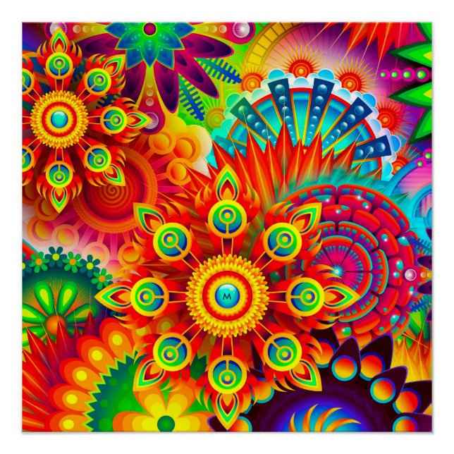 Neon Psychedelic Abstract Cool Cute Fractal Poster (Front)