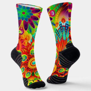 Neon Psychedelic Abstract Cool Cute Fractal Socks