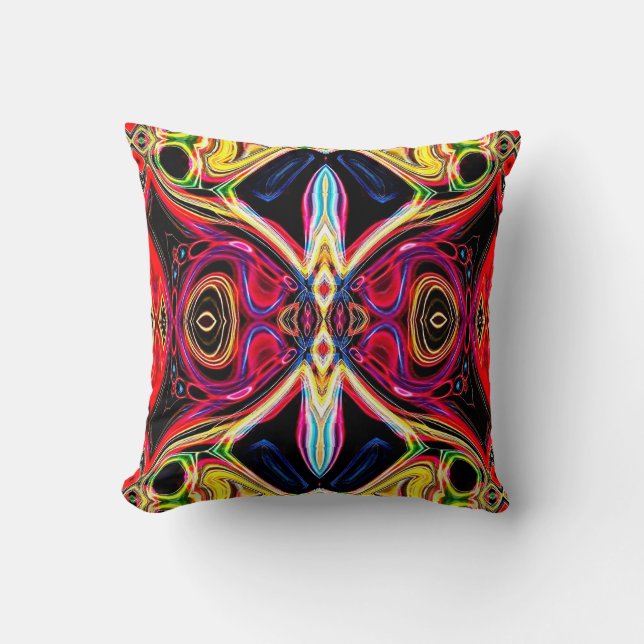 Neon Psychedelic Abstract Throw Pillow 1 (Front)