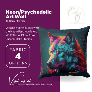 Neon/Psychedelic Art Wolf Throw Pillow