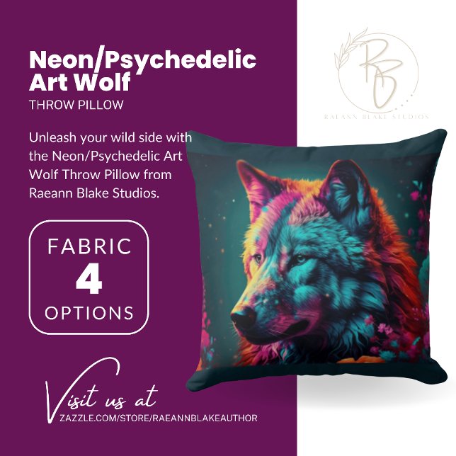 Neon/Psychedelic Art Wolf Throw Pillow (Creator Uploaded)