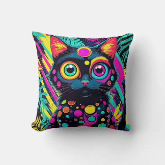 ✨ Neon Psychedelic Cat – Pop Art Design 🎨🐱 Cushion