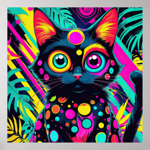 ✨ Neon Psychedelic Cat – Pop Art Design 🎨🐱 Poster