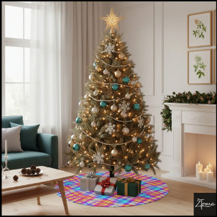 Neon Psychedelic Kaleidoscope Plaid Digital Warp Brushed Polyester Tree Skirt