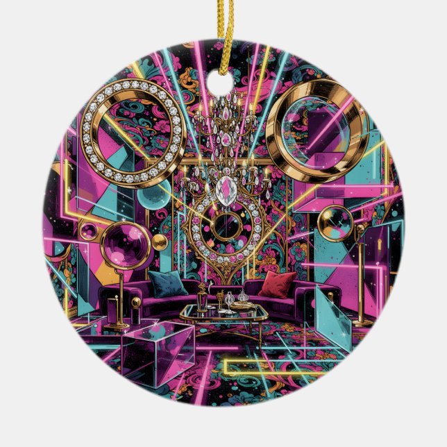 Neon Psychedelic Luxury Lounge Art Ceramic Tree Decoration (Front)