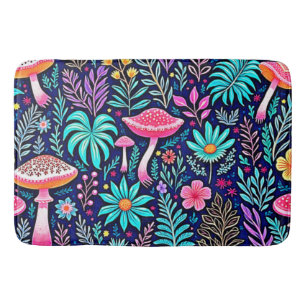 Neon Psychedelic Mushroom Forest Dream Bath Mat