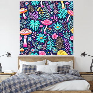 Neon Psychedelic Mushroom Forest Dream Canvas Print