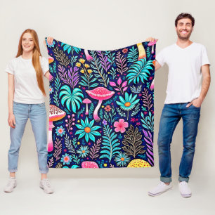 Neon Psychedelic Mushroom Forest Dream Fleece Blanket