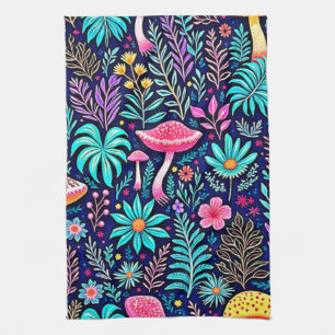 Neon Psychedelic Mushroom Forest Dream Tea Towel