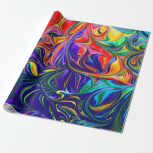 Neon Psychedelic Swirls Rainbow Colours Wrapping Paper