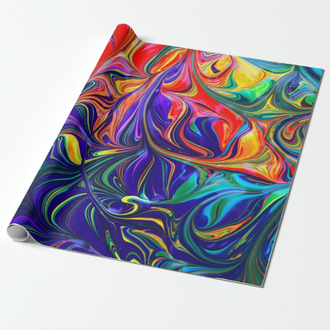 Neon Psychedelic Swirls Rainbow Colours Wrapping Paper (Unrolled)