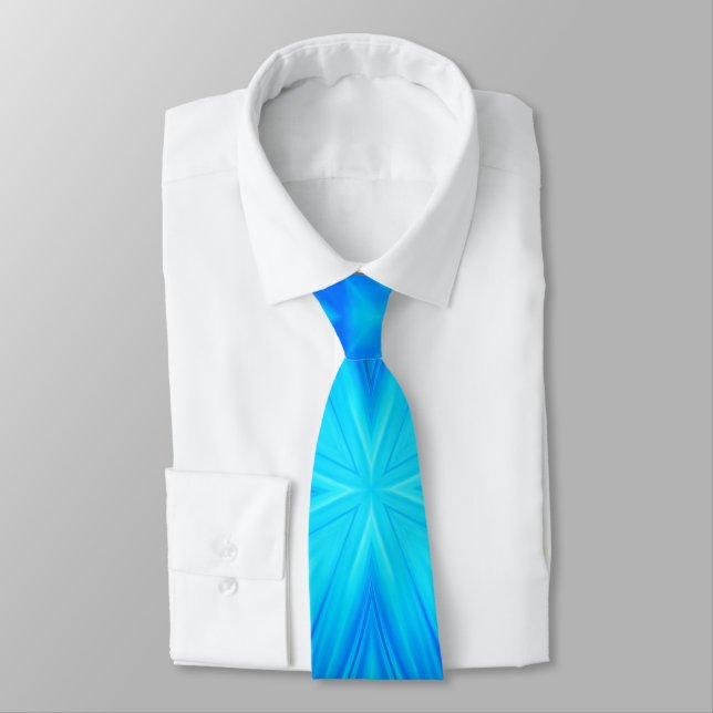 Neon Psychedelic Turquoise Blue Cloudy Pattern Tie (Tied)