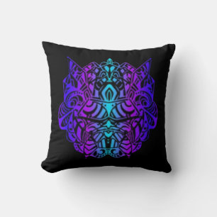 Neon Psytrance Tribal Mask Cushion