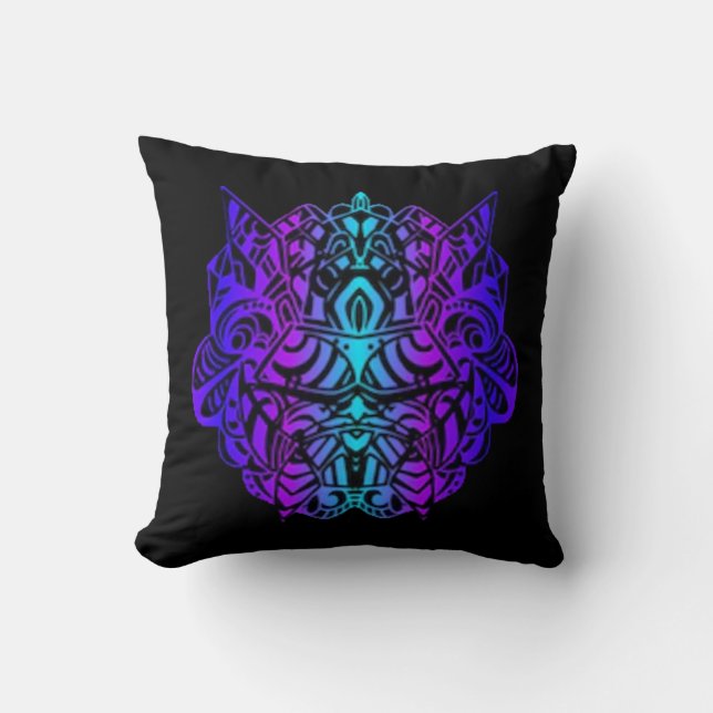Neon Psytrance Tribal Mask Cushion (Front)