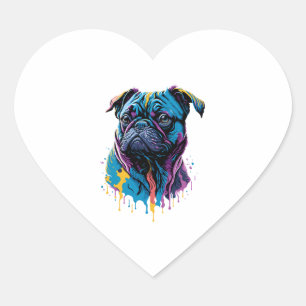 Neon Pug Dog Heart Sticker