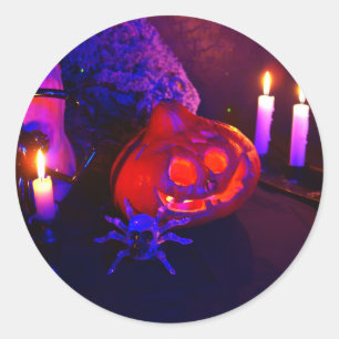 Neon pumpkins classic round sticker