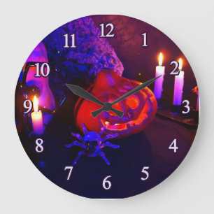 Neon pumpkins large clock