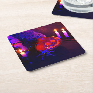 Neon pumpkins square paper coaster