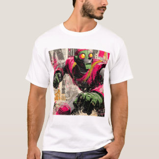 Neon Punchbot — Graffiti Newspaper Collage Action T-Shirt