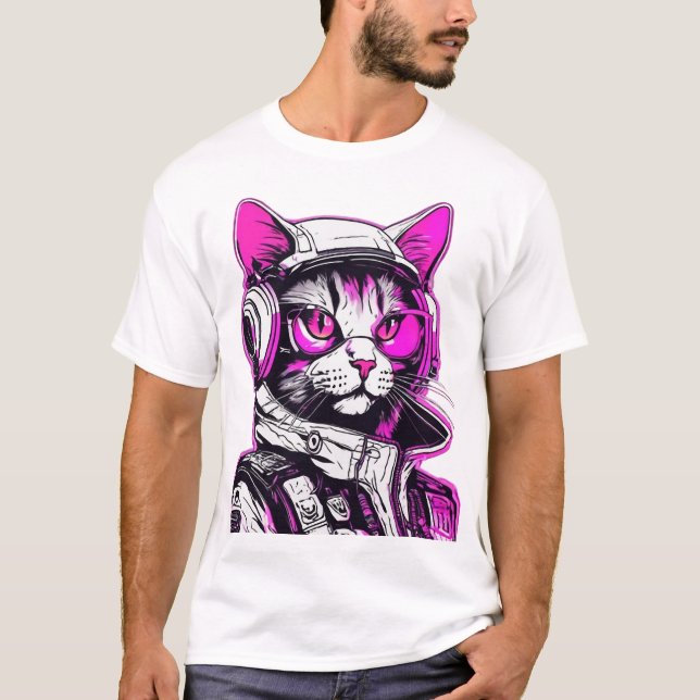 Neon Punk Cat with Headphones T-Shirt (Front)