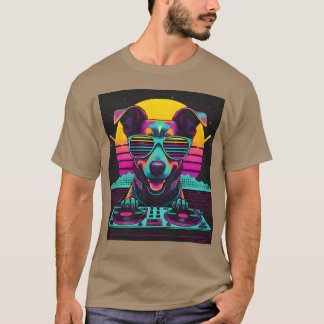 Neon Pup DJ Synthwave gift T-Shirt