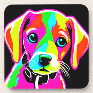 Neon Puppy Pop Art Coaster