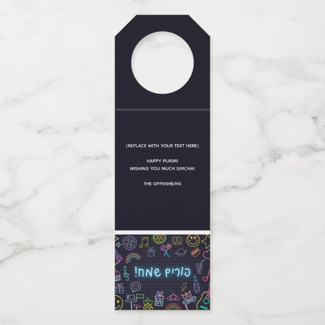 Neon Purim Bottle Tag (Front)