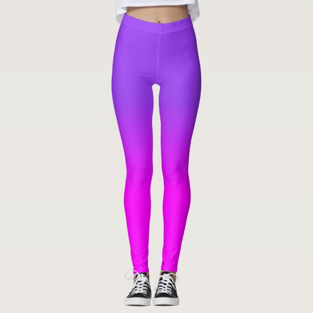 Neon Purple and Hot Pink Ombre Shade Colour Fade S Leggings (Front)
