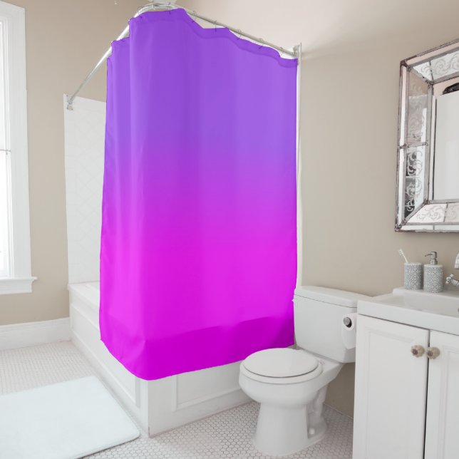Neon Purple and Hot Pink Ombre Shade Colour Fade Shower Curtain (In Situ)