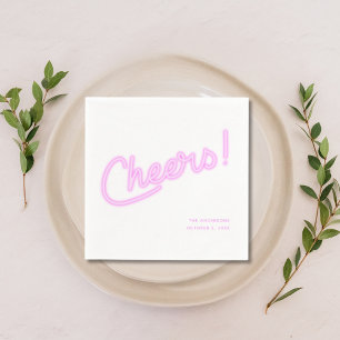 Neon Purple Cheers Personalised Wedding Napkin