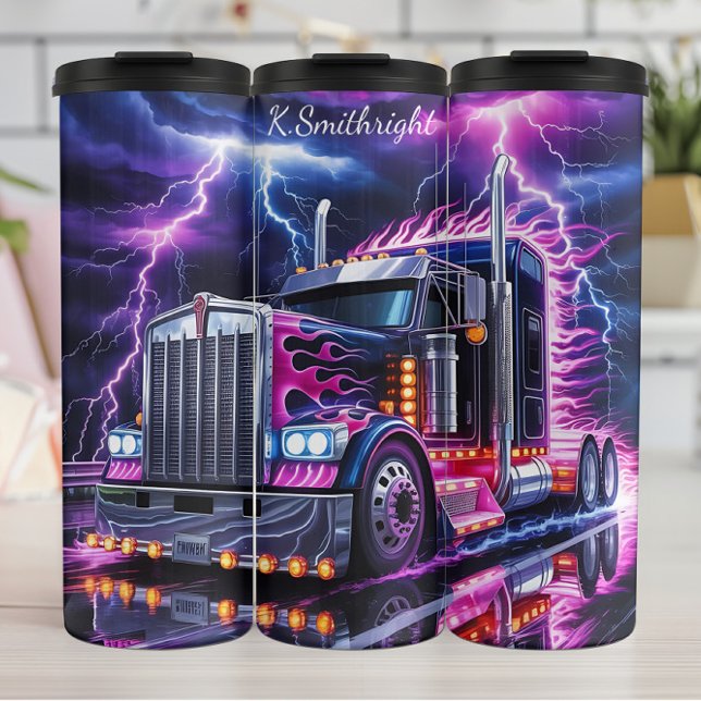 Neon Purple Flame Semi Truck Thermal Tumbler (Creator Uploaded)