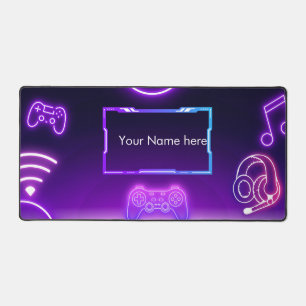 Neon Purple Gaming Desk Mat Custom Name Gamer
