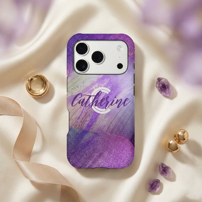 Neon Purple Glitter Abstract Agate Monogram Name (Creator Uploaded)