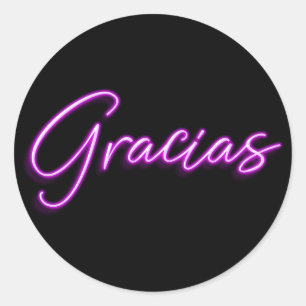 Neon Purple Glow Spanish Gracias Thank You Classic Round Sticker