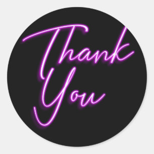 Neon Purple Glow Thank You Classic Round Sticker