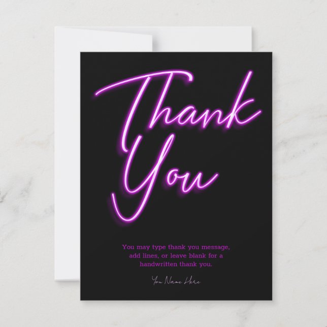 Neon Purple Glow Thank You Invitation (Front)
