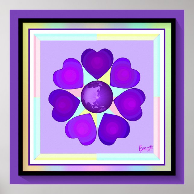 NEON & purple hearts beating Poster (Front)